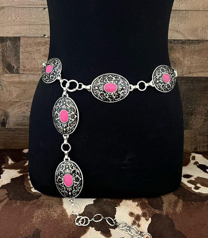 The Miranda Western Concho Belt — Pink Stone Statement (Medium/Large)