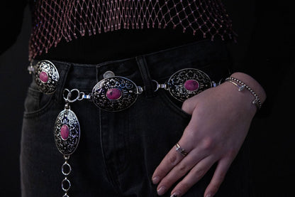 The Miranda Western Concho Belt — Pink Stone Statement (Medium/Large)