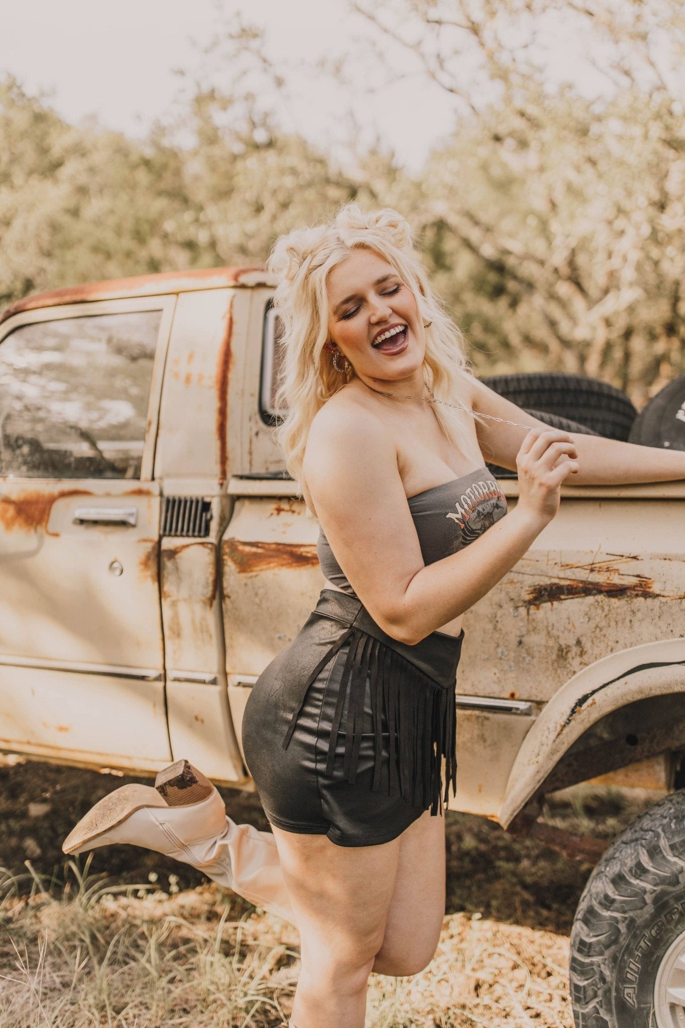 2 Fly Co "Round Up" Fringed Vegan Leather Western Skort — Honky Tonk Ready (Large available)