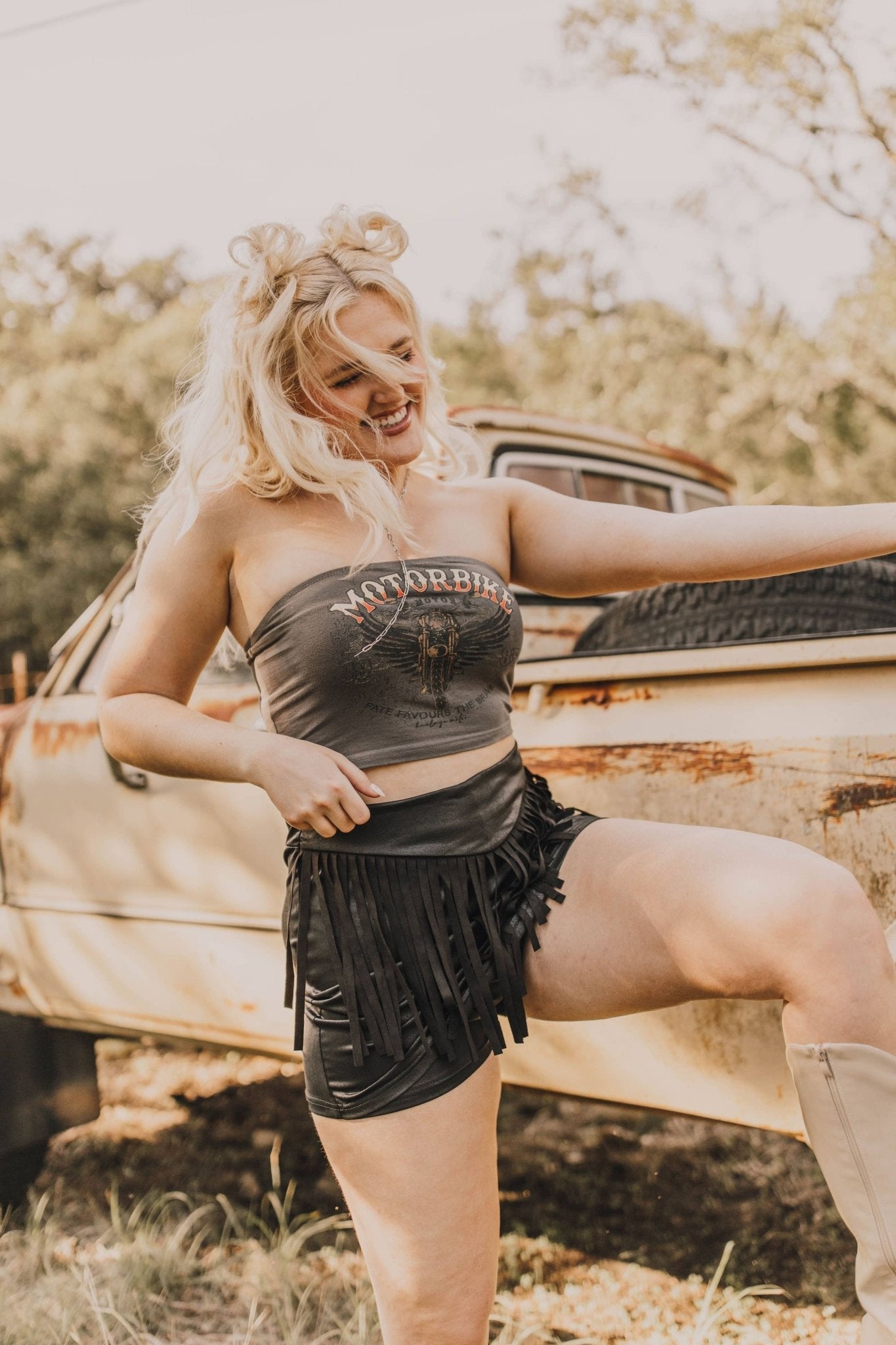 2 Fly Co "Round Up" Fringed Vegan Leather Western Skort — Honky Tonk Ready (Large available)