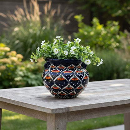Blue Peacock Talavera Pot | Hand-Painted Mexican Ceramic