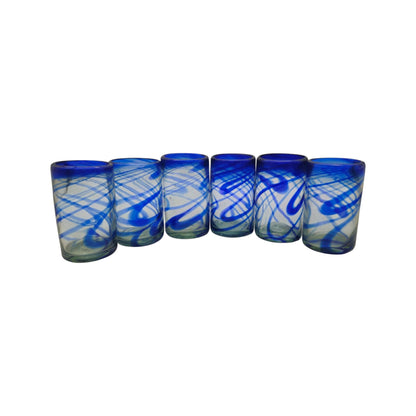 Blue Swirl Hand-Blown Glass | Mexican Drinking Tumbler