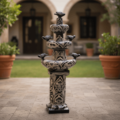 Talavera Blue & White Fountain | Mexican Ceramic Water Feature