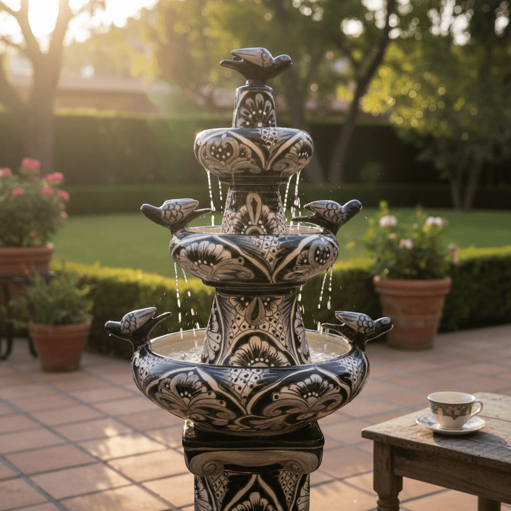 Talavera Blue & White Fountain | Mexican Ceramic Water Feature