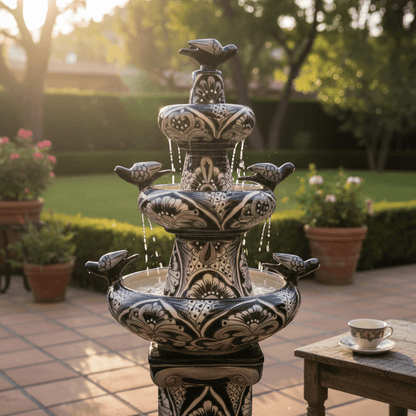 Talavera Blue & White Fountain | Mexican Ceramic Water Feature