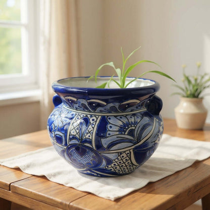Handmade Talavera Planter | Blue & White Flower Pot
