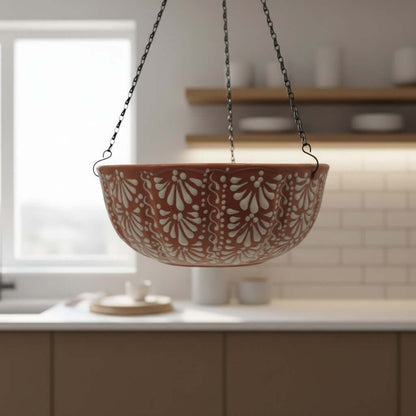 Brown & White Talavera Hanging Planter | Mexican Ceramic Pot