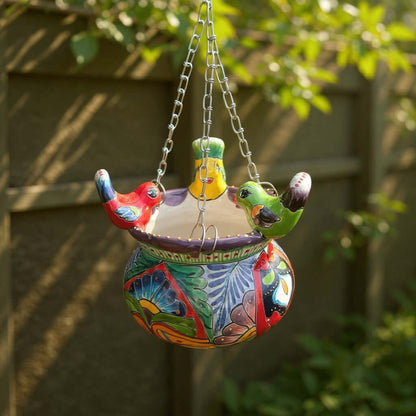 Small Talavera Hanging Planter with Birds | Handmade Ceramic Pot