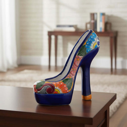 Talavera High Heel Statue | Multicolor Floral Design