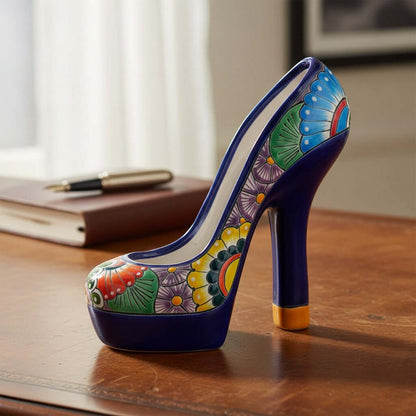 Talavera High Heel Statue | Multicolor Floral Design