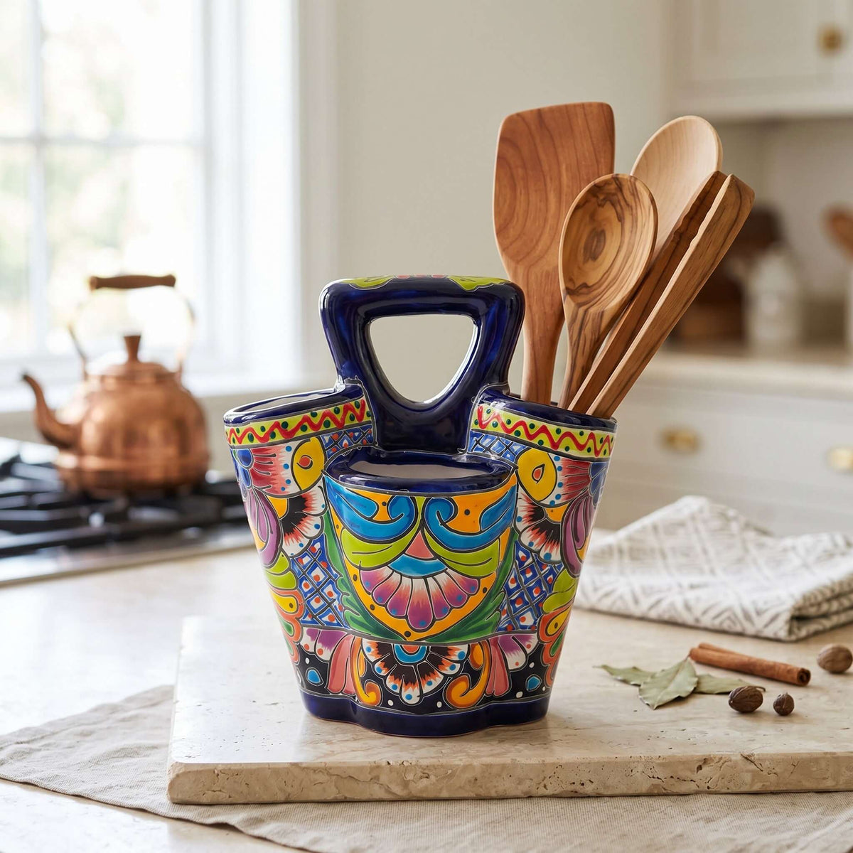 Talavera Utensil Holder | Hand-Painted Mexican Kitchen Organizer