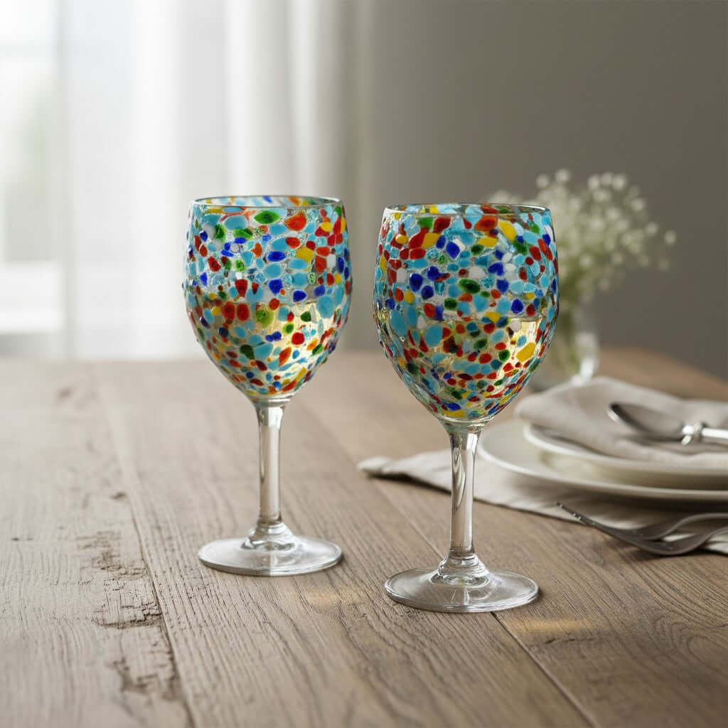 Mexican Confetti Rock Wine Glass | Hand-Blown Confetti Design