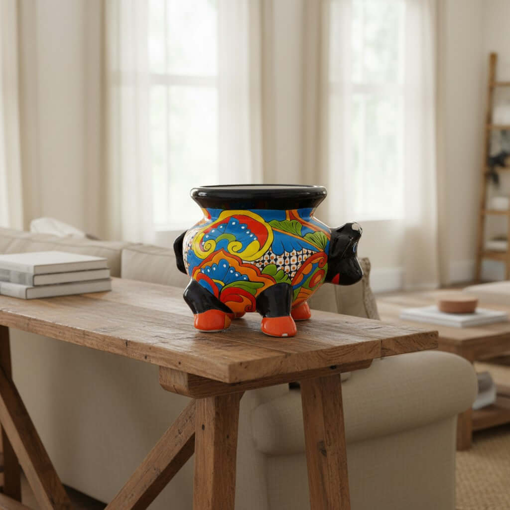 Talavera Cow Planter | Handmade Mexican Pottery for Home & Garden