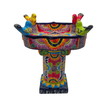 Colorful Talavera Bird Bath | Hand-Painted Ceramic Garden Art
