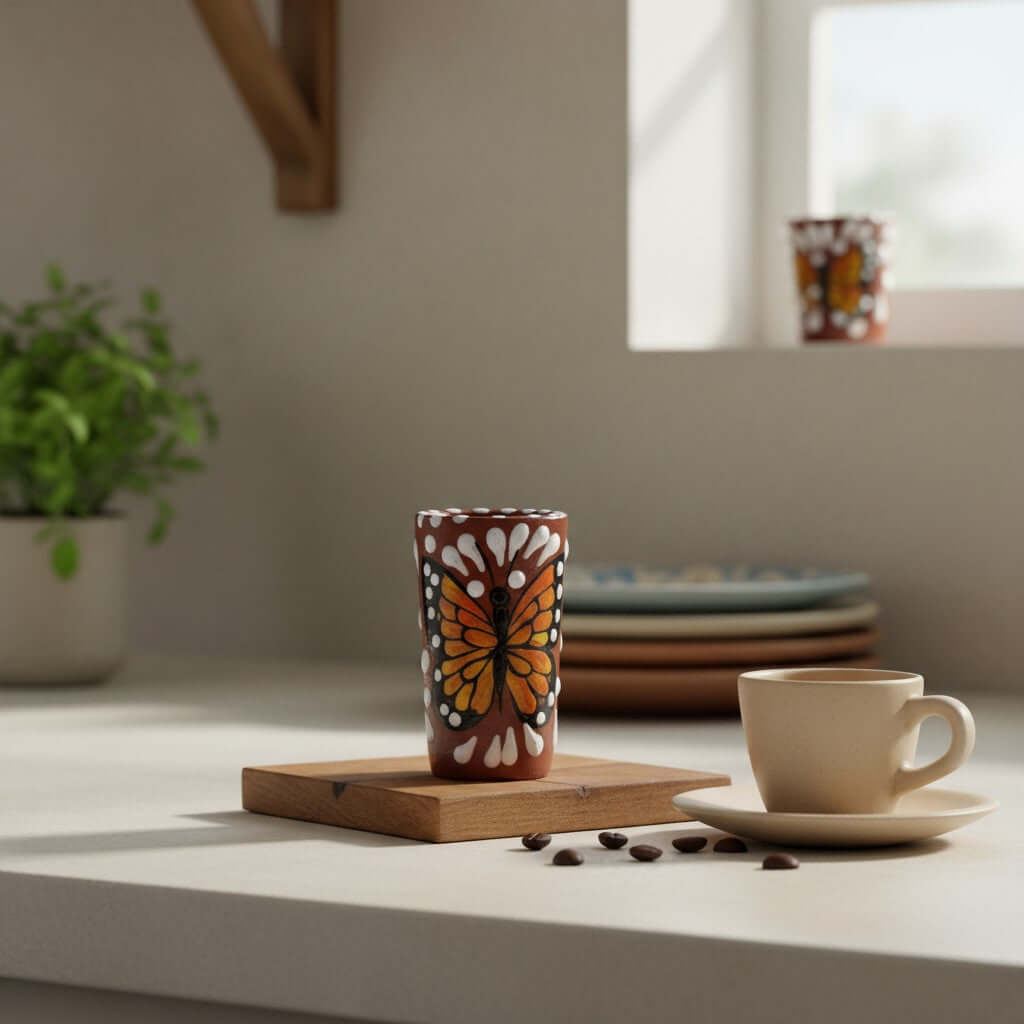 Talavera Shot Glass | Monarch Butterfly Design