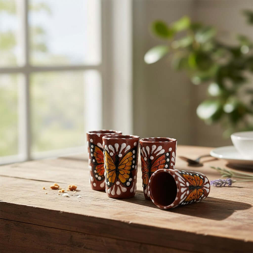 Talavera Shot Glass | Monarch Butterfly Design