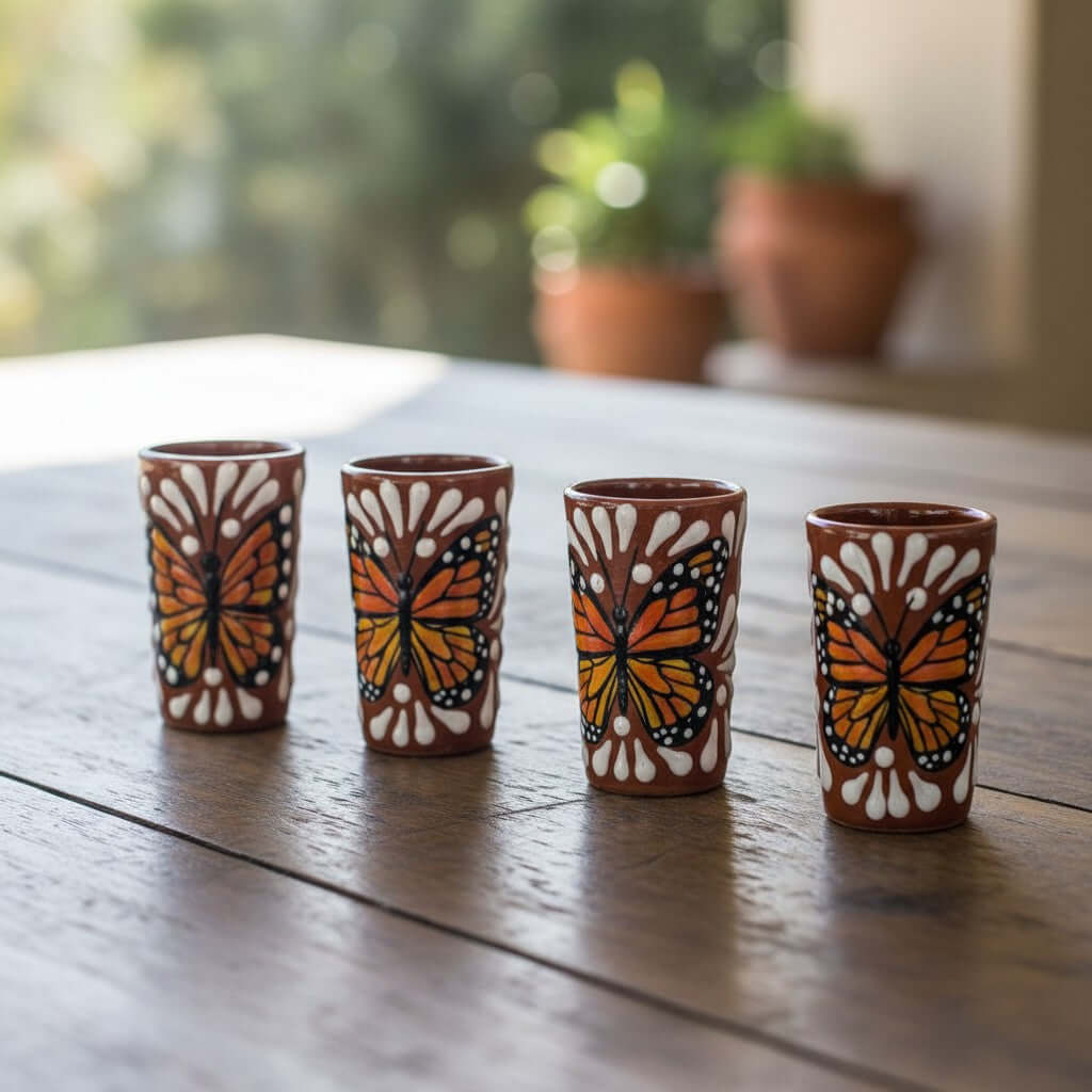 Talavera Shot Glass | Monarch Butterfly Design