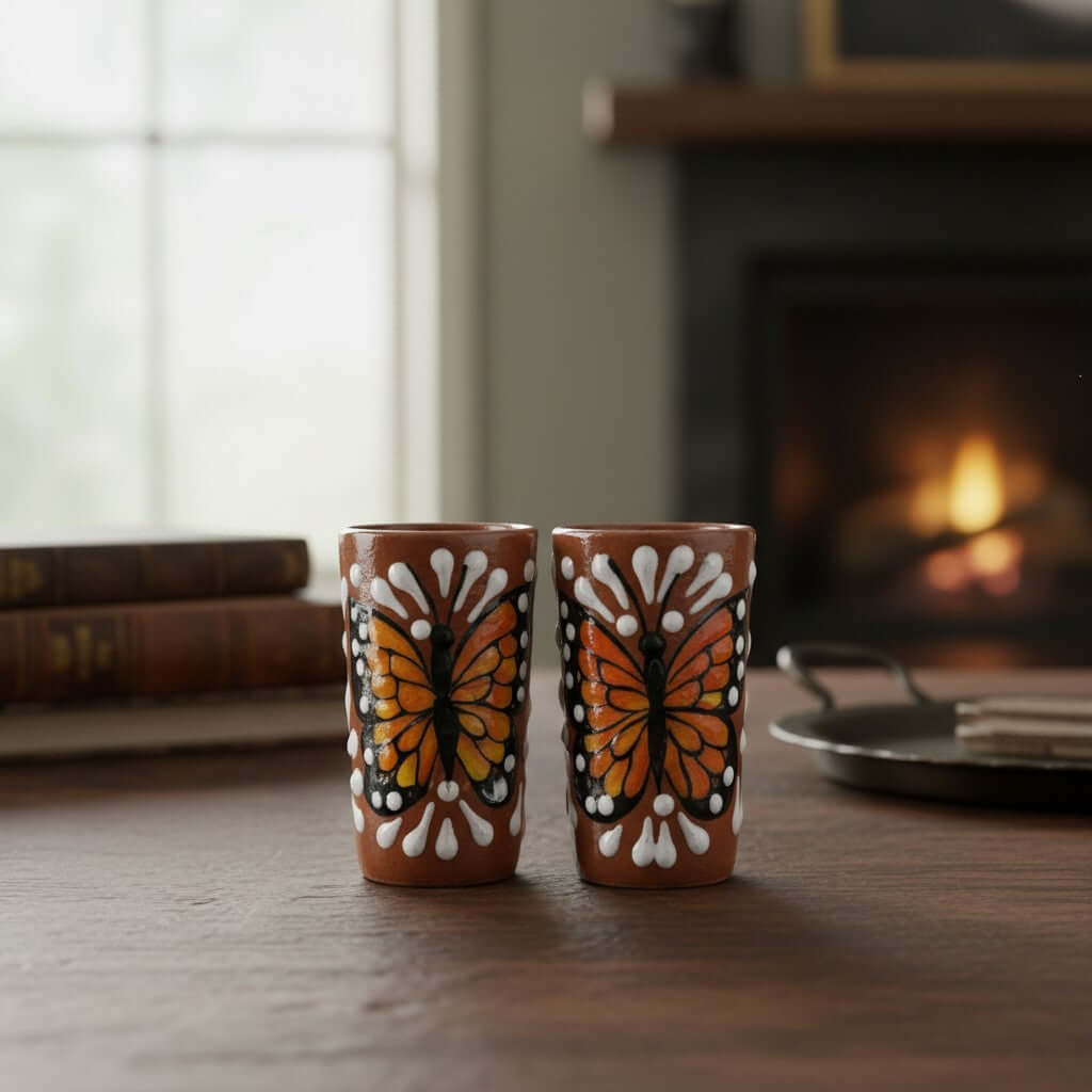 Talavera Shot Glass | Monarch Butterfly Design