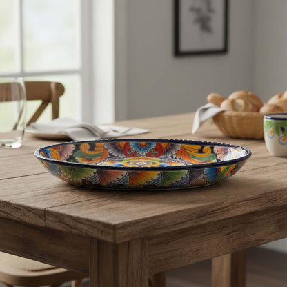 Talavera Oval Serving Platter | Cobalt-Blue Rim Kitchenware
