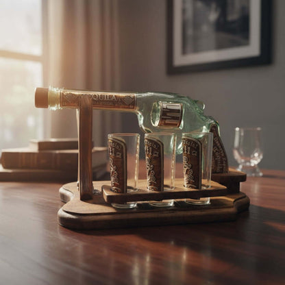 Handblown Mexican Shot Glass Set | Revolver Decanter Display
