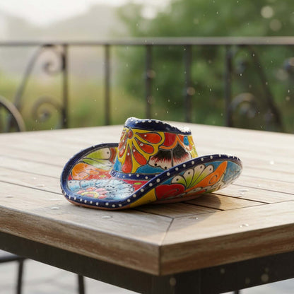 Small Talavera Sombrero Planter | Hand-Painted Cowboy Hat Decor