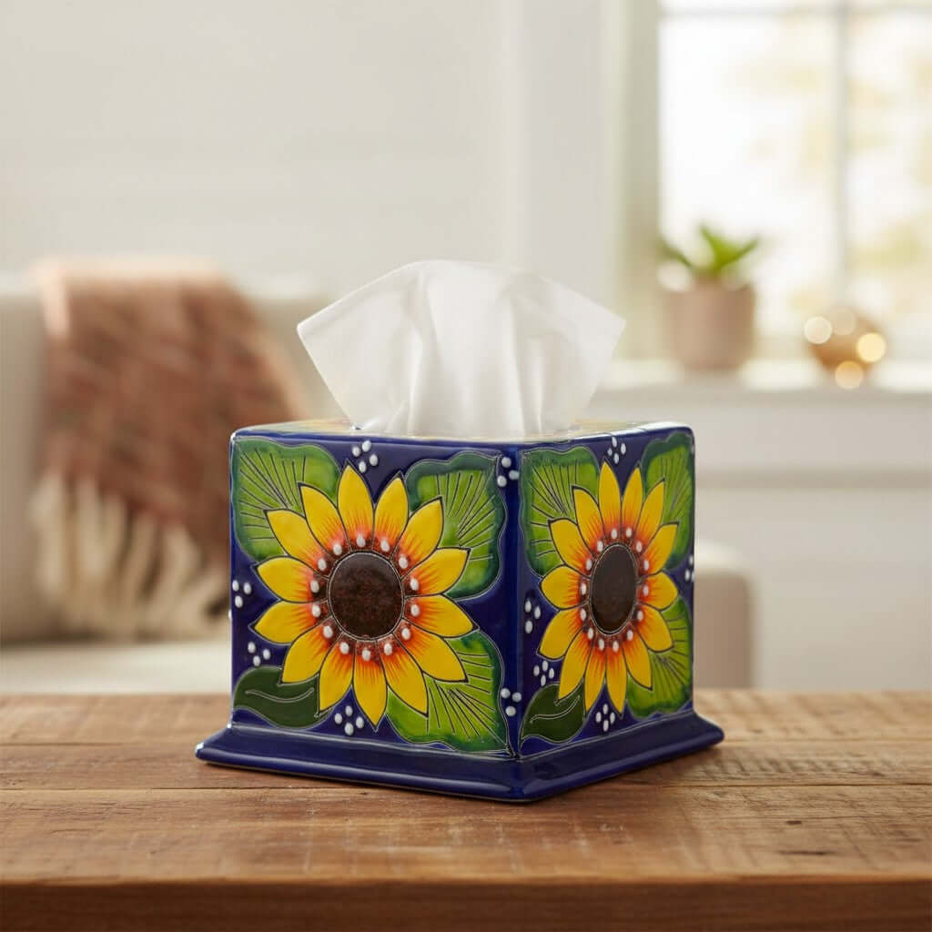 Talavera Tissue Box Cover | Sunflower Design