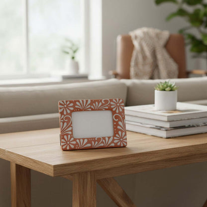 Handmade Talavera Photo Frame | Terracotta & White Design