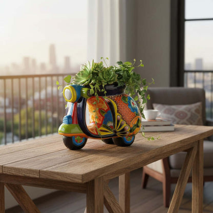 Colorful Talavera Scooter Planter | Ceramic Scooter Statue