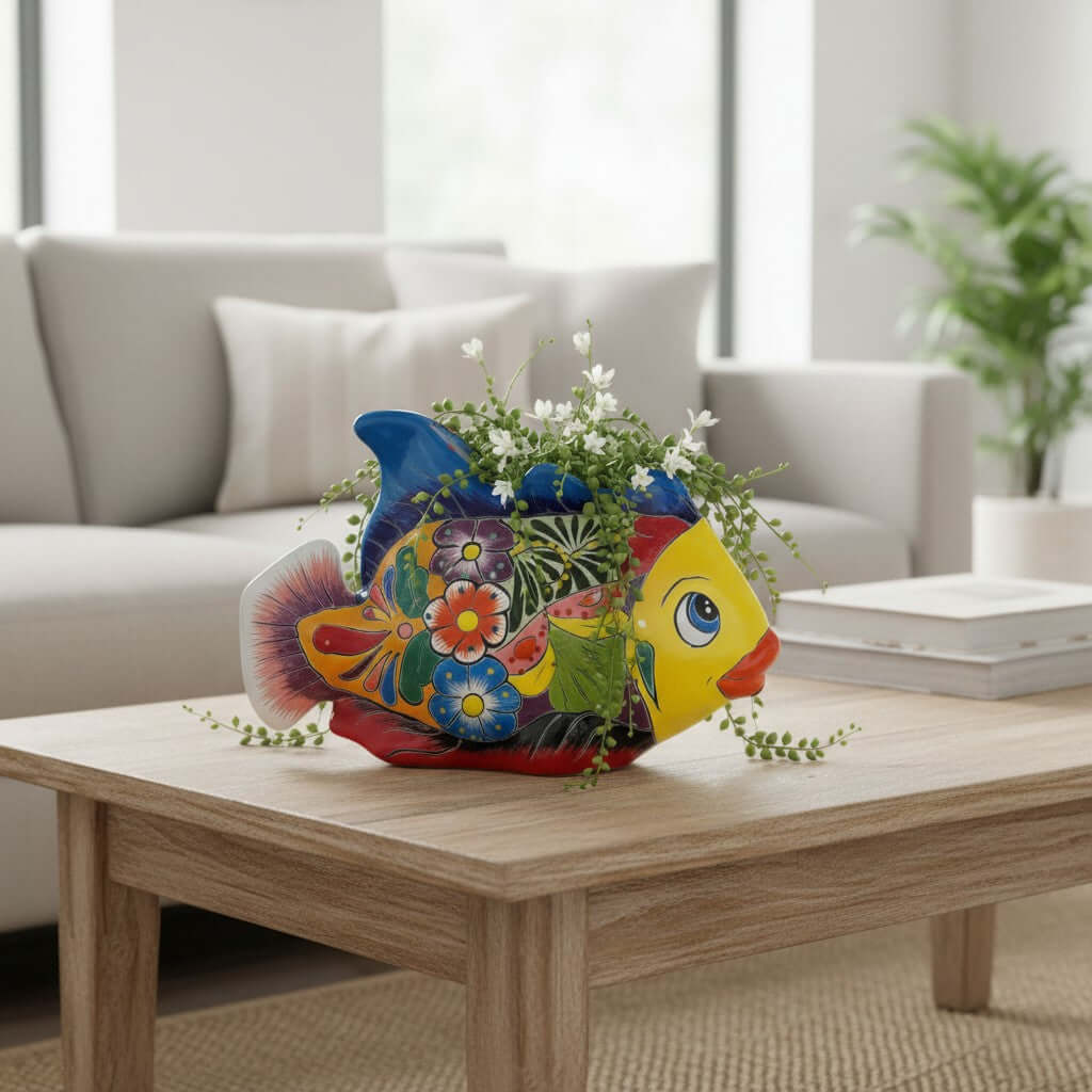Talavera Fish Planter | Hand-Painted Colorful Mexican Pottery