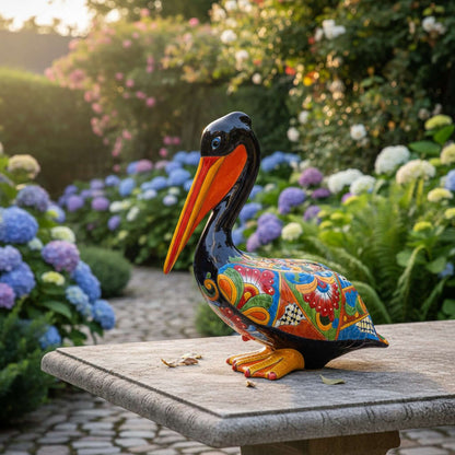 Talavera Pelican Statue | Hand-Painted Mexican Ceramic Decor