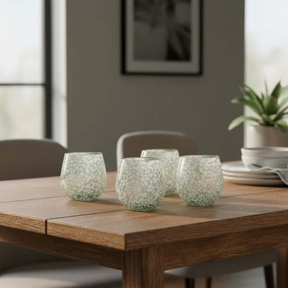 White Pebbled Wine Glass | Hand-Blown Mexican Stemless Glassware
