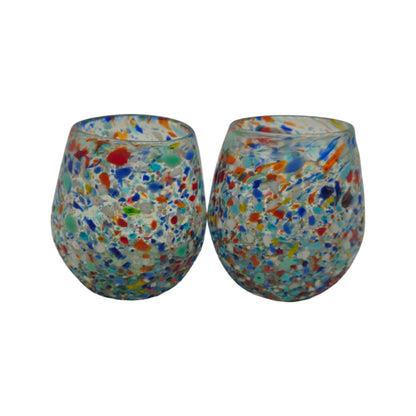 Handblown XL Stemless Wine Glass | Confetti Pebble Pattern