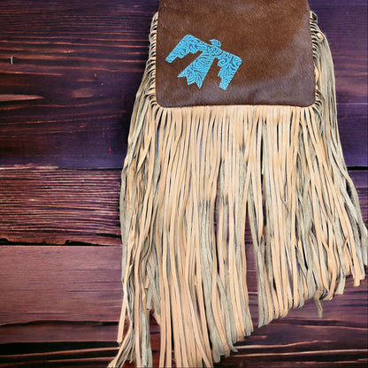 Western Thunderbird Cowhide Crossbody / Tooled Leather Clutch — Convertible Genuine Cowhide