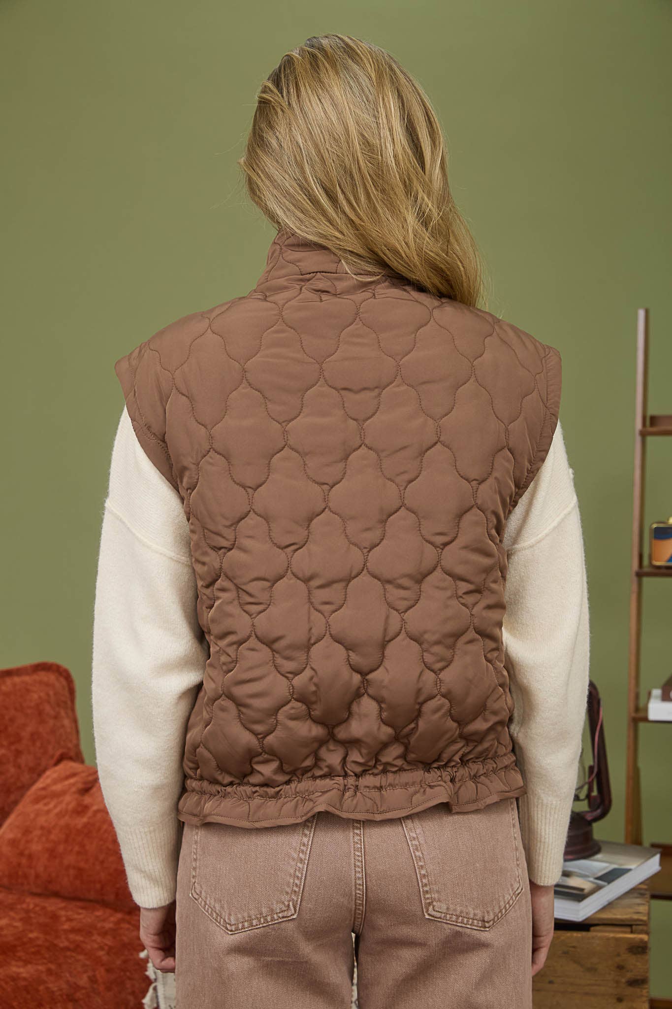 Blu Pepper Tie-Detail Snap-Button Quilted Puffer Western Vest — Mock Neckline, Functional Pockets, Multiple Colors