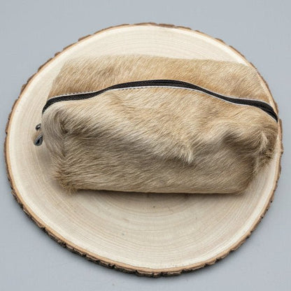 Western Toiletry Bag — Beige Hair-on-Hide Cowhide (8" Travel-Ready)