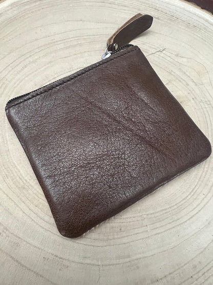 Western Tooled Leather & Cowhide Coin & Card Purse — Highland Cow Hair-on-Hide Theme (5" x 3")