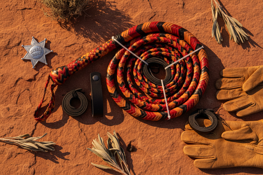 Handcrafted Braided Whip – Pink, Tan & Black Leather Bull Whip