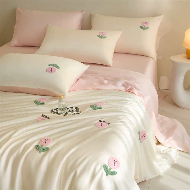 Embroidered Tulip Duvet Cover Set