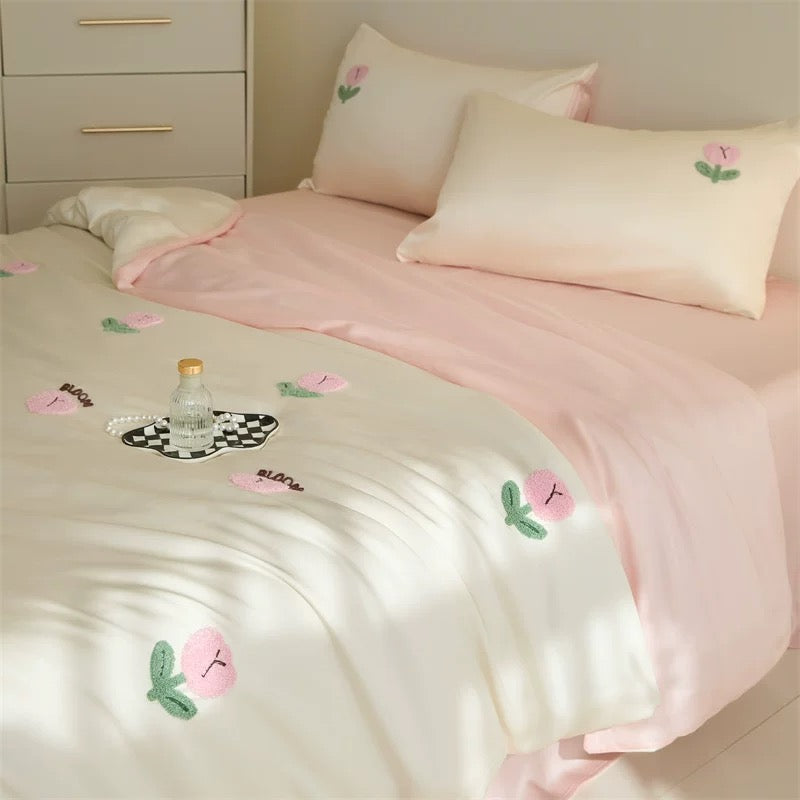 Embroidered Tulip Duvet Cover Set