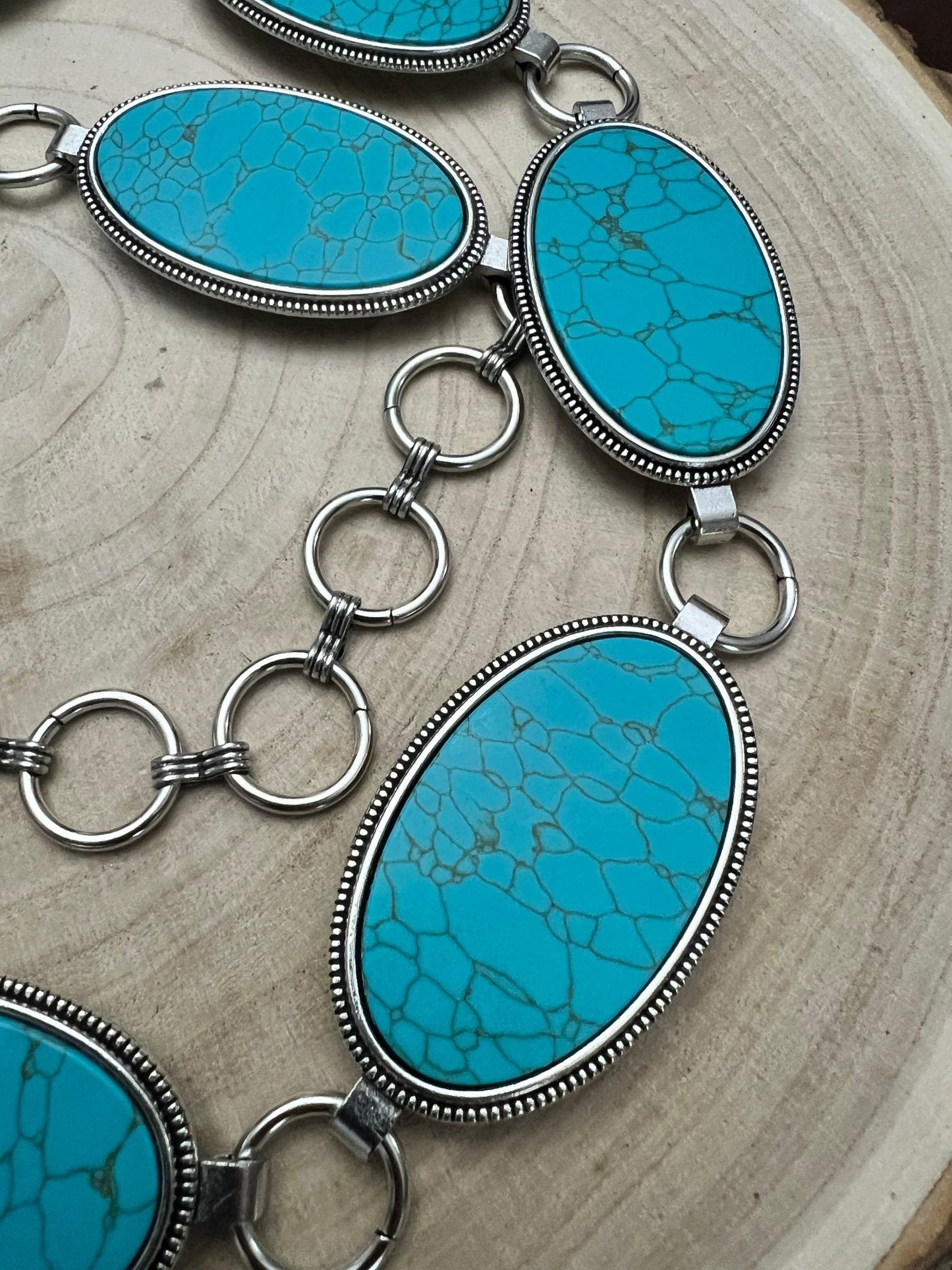 Turquoise Lynx Oval Western Concho Belt — Adjustable Southwest Style