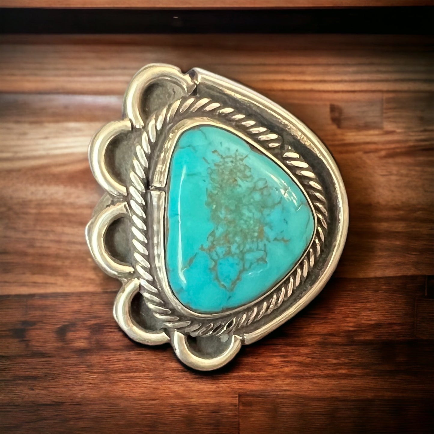 Turquoise Cabochon Sterling Silver Flower-Base Ring — Size 7