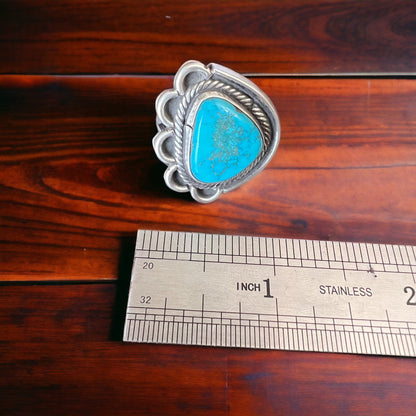 Turquoise Cabochon Sterling Silver Flower-Base Ring — Size 7