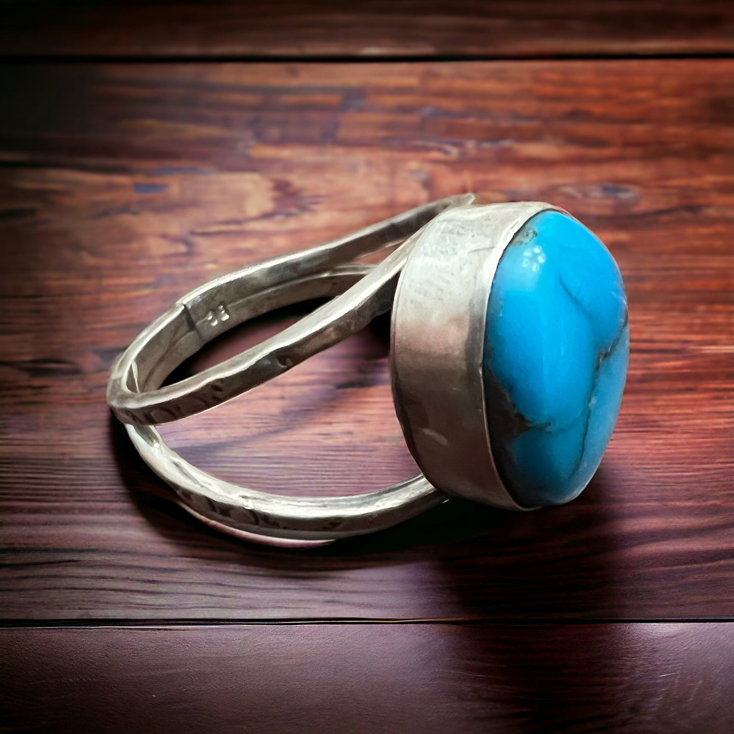 Turquoise Cabochon Sterling Silver Split-Band Statement Ring — Size 12.5