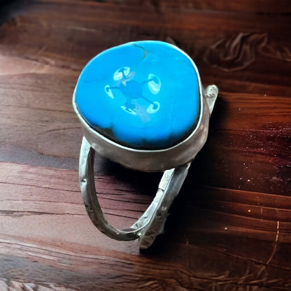 Turquoise Cabochon Sterling Silver Split-Band Statement Ring — Size 12.5
