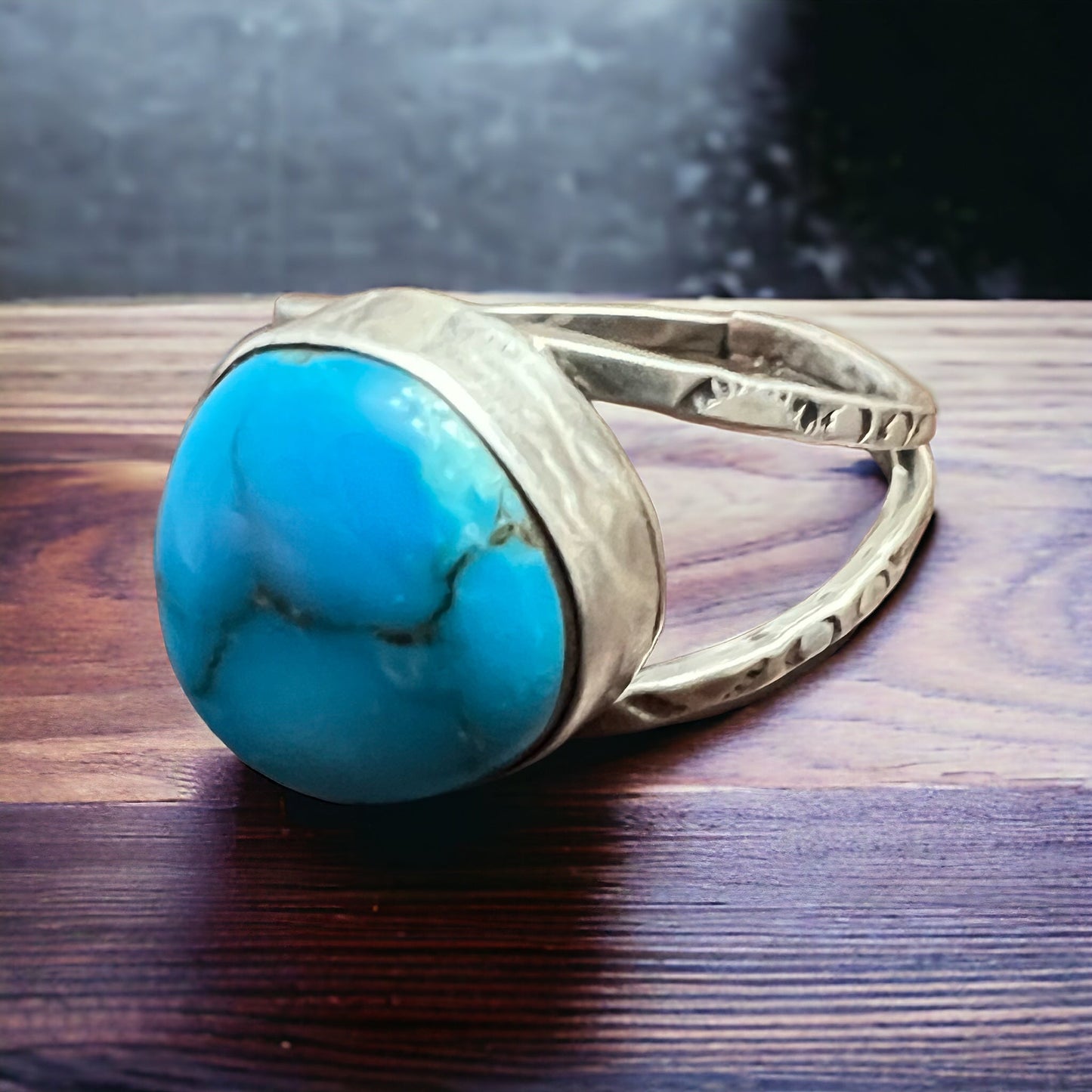 Turquoise Cabochon Sterling Silver Split-Band Statement Ring — Size 12.5