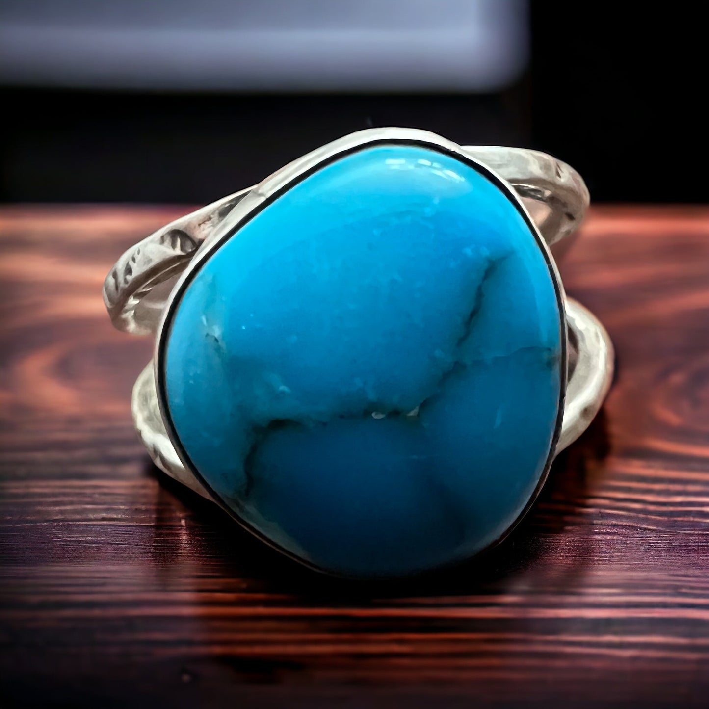 Turquoise Cabochon Sterling Silver Split-Band Statement Ring — Size 12.5