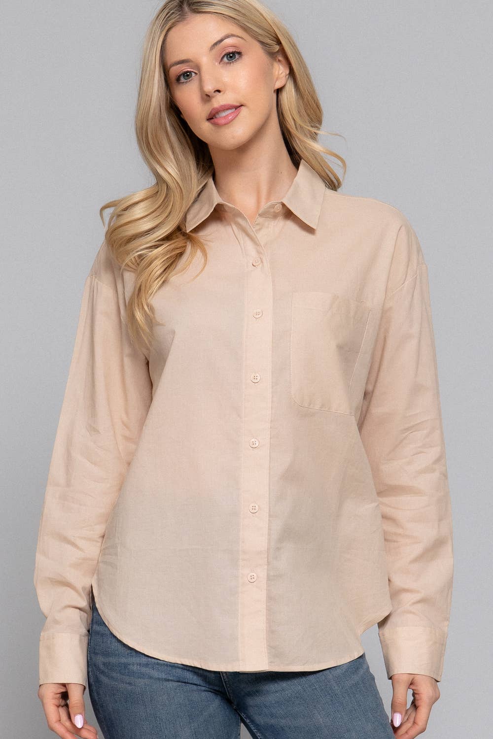 Active Basic "Two Step" Western Button-Down Shirt — Warm Taupe 100% Cotton Voile Layering Staple