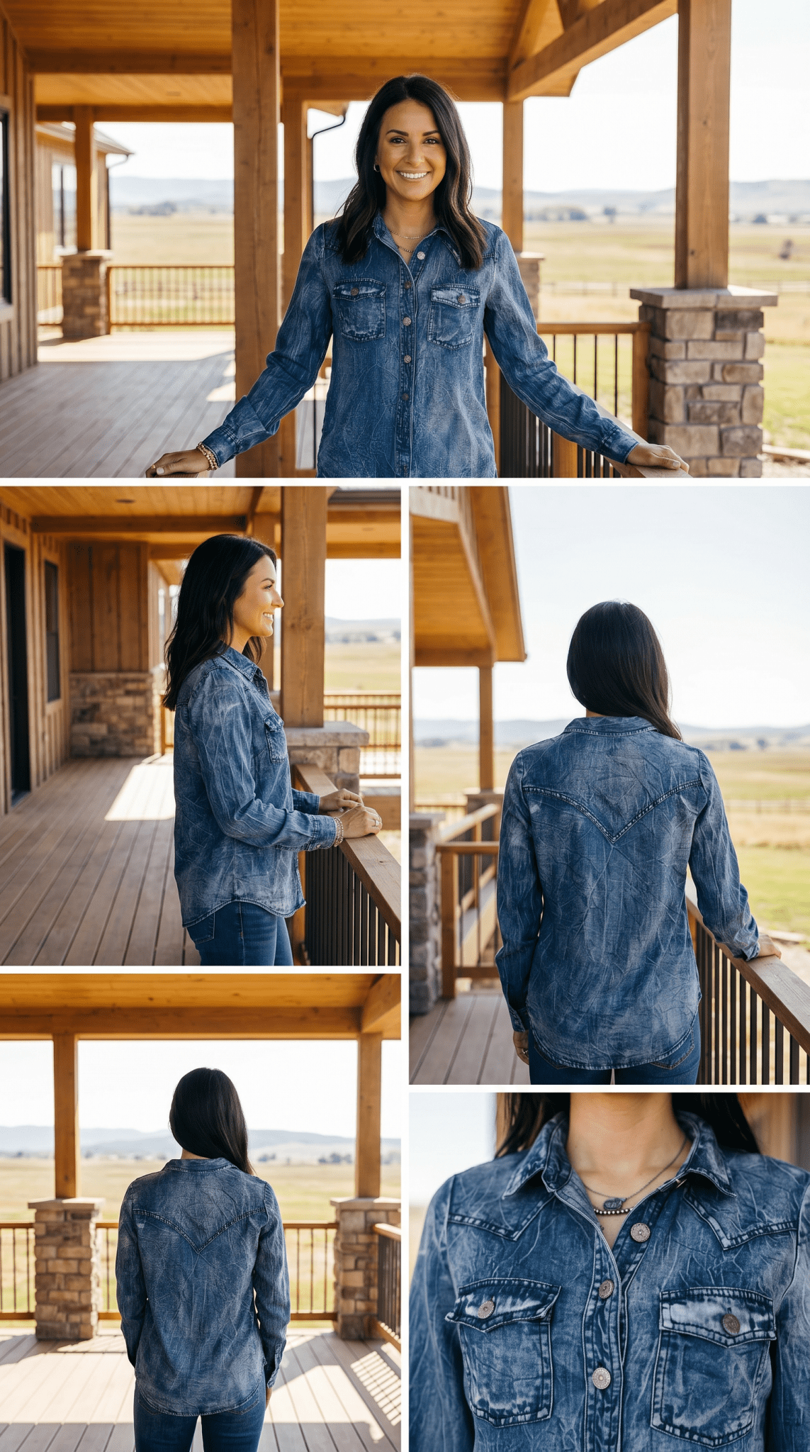 LUCKY & BLESSED Vintage Blue Washed Western Denim Shirt — Concho Button Tencel Cowgirl Statement