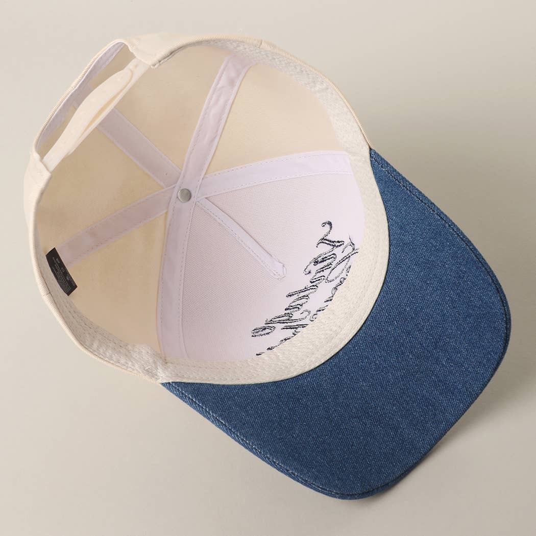 "Vintage Cowboy" Embroidered Star Brim Trucker Hat — Denim Brim with 5-Panel Cotton Construction