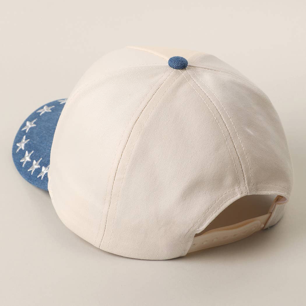 "Vintage Cowboy" Embroidered Star Brim Trucker Hat — Denim Brim with 5-Panel Cotton Construction